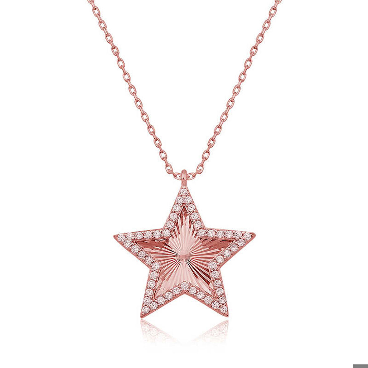 Ebuz Gümüş Rose Fırfır Desenli Yıldız Kadın Kolye