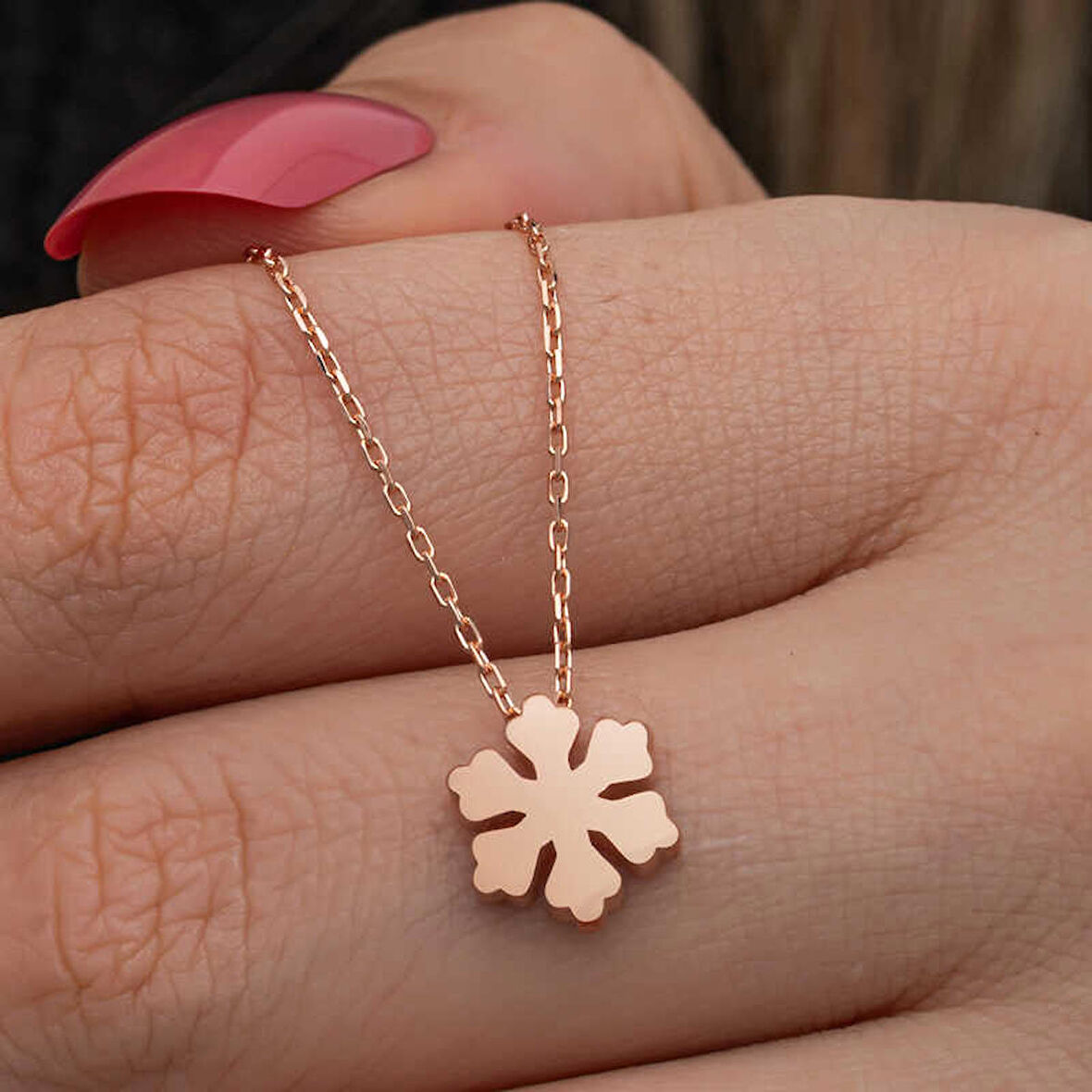 Ebuz Gümüş Rose Minimal Kar Tanesi Kadın Kolye