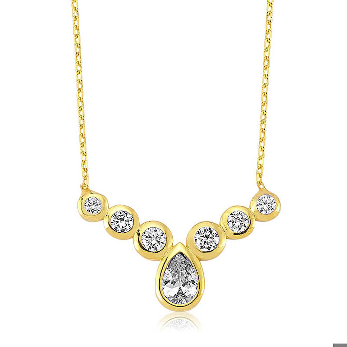 Ebuz Gümüş Sıra Taşlı Damla Kadın Kolye