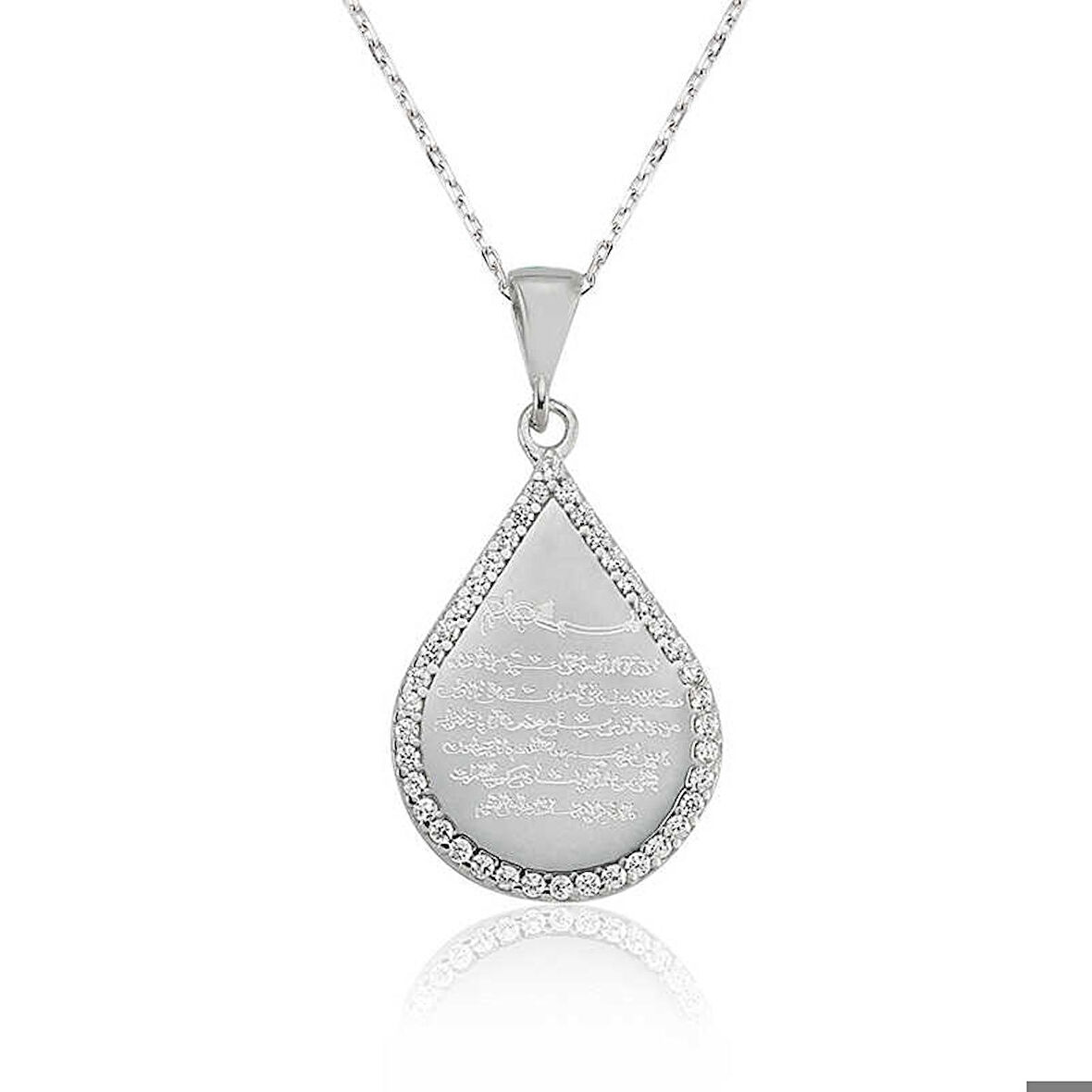 Ebuz Gümüş Damla Ayetel Kürsi Kadın Kolye