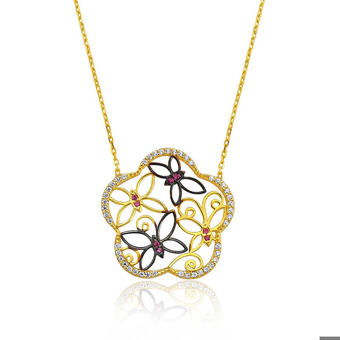 Ebuz Gümüş Kelebek Çiçeği Kadın Kolye