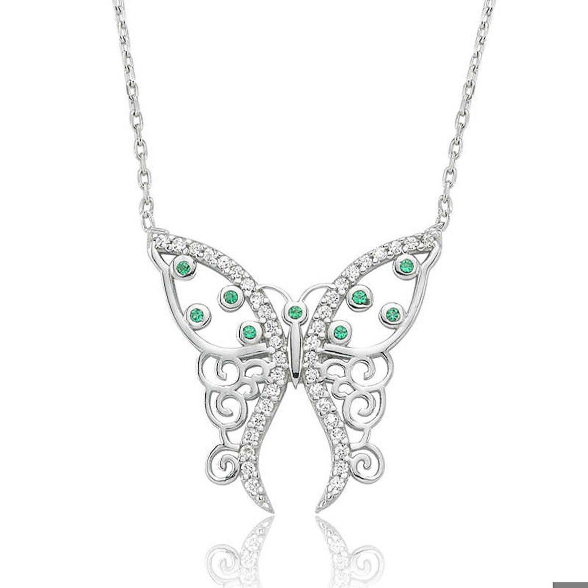 Ebuz Gümüş Desenli Kelebek Kadın Kolye