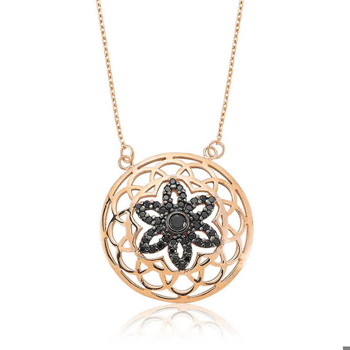 Ebuz Gümüş Siyah Yaşam Çiçeği Kadın Kolye