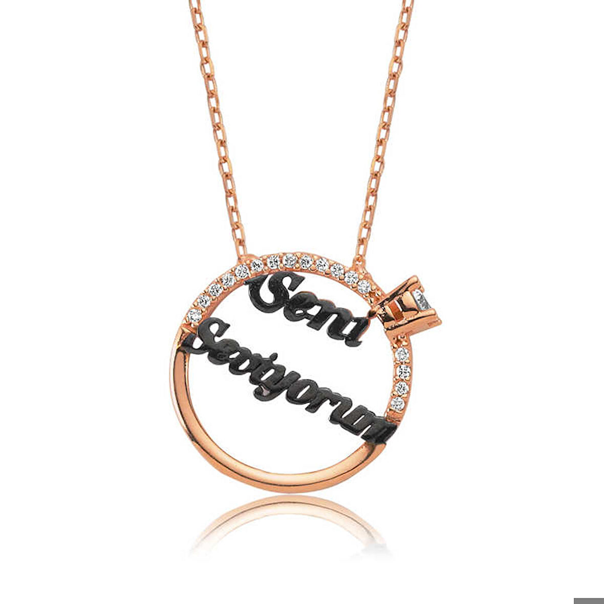 Ebuz Gümüş Tek Taş Seni Seviyorum Yazılı Kadın Kolye