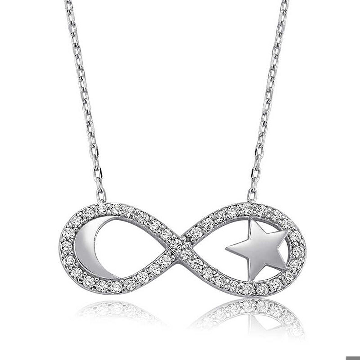 Ebuz Gümüş Sonsuzluk Ay Yıldız Kadın Kolye