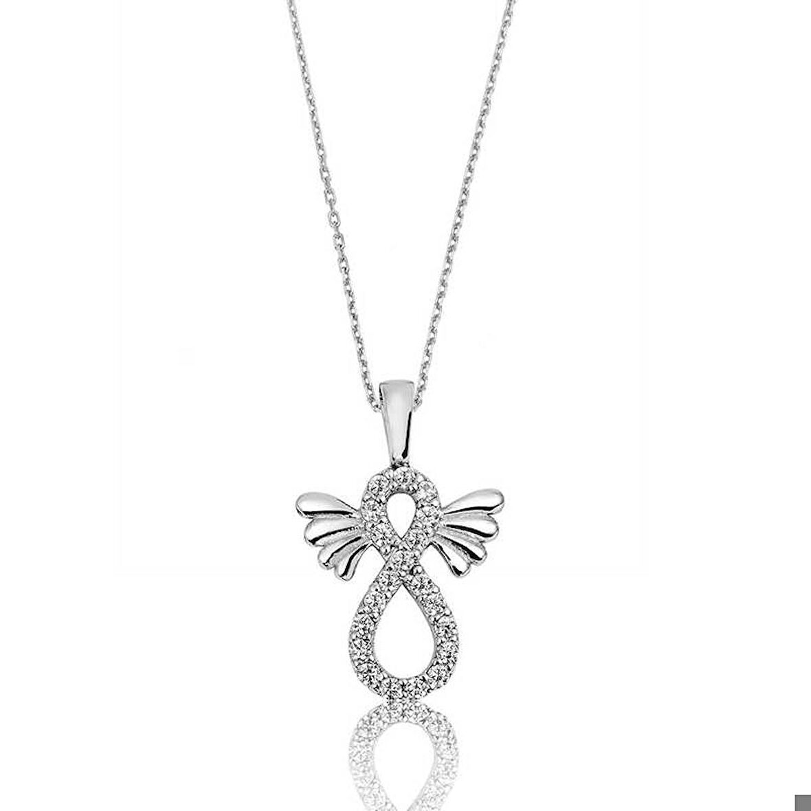 Ebuz Gümüş Kanatlı Sonsuzluk Kadın Kolye