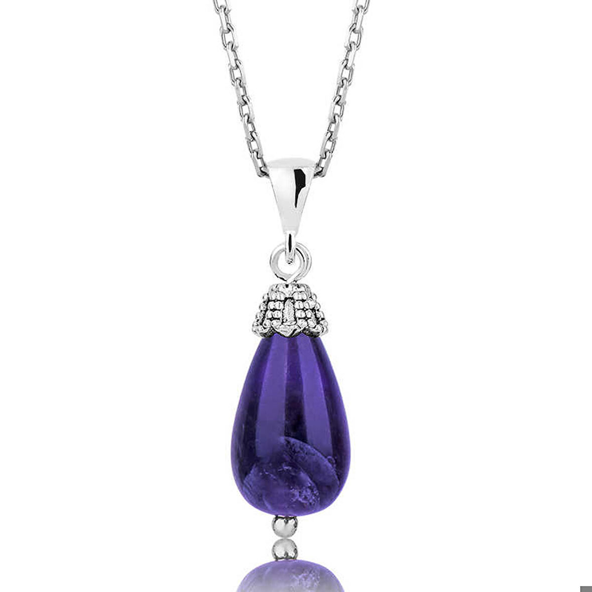 Ebuz Gümüş Ametist Taşlı Kadın Kolye