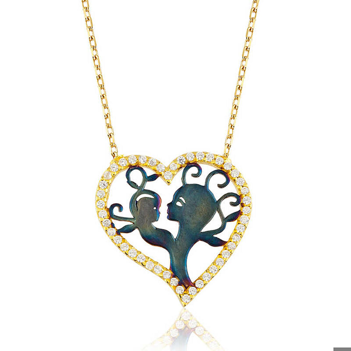 Ebuz Gümüş Kalpli Anne Çocuk Kolyesi