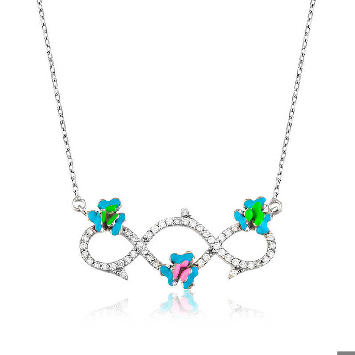 Ebuz Gümüş Çiçekli Sonsuzluk Kadın Kolye