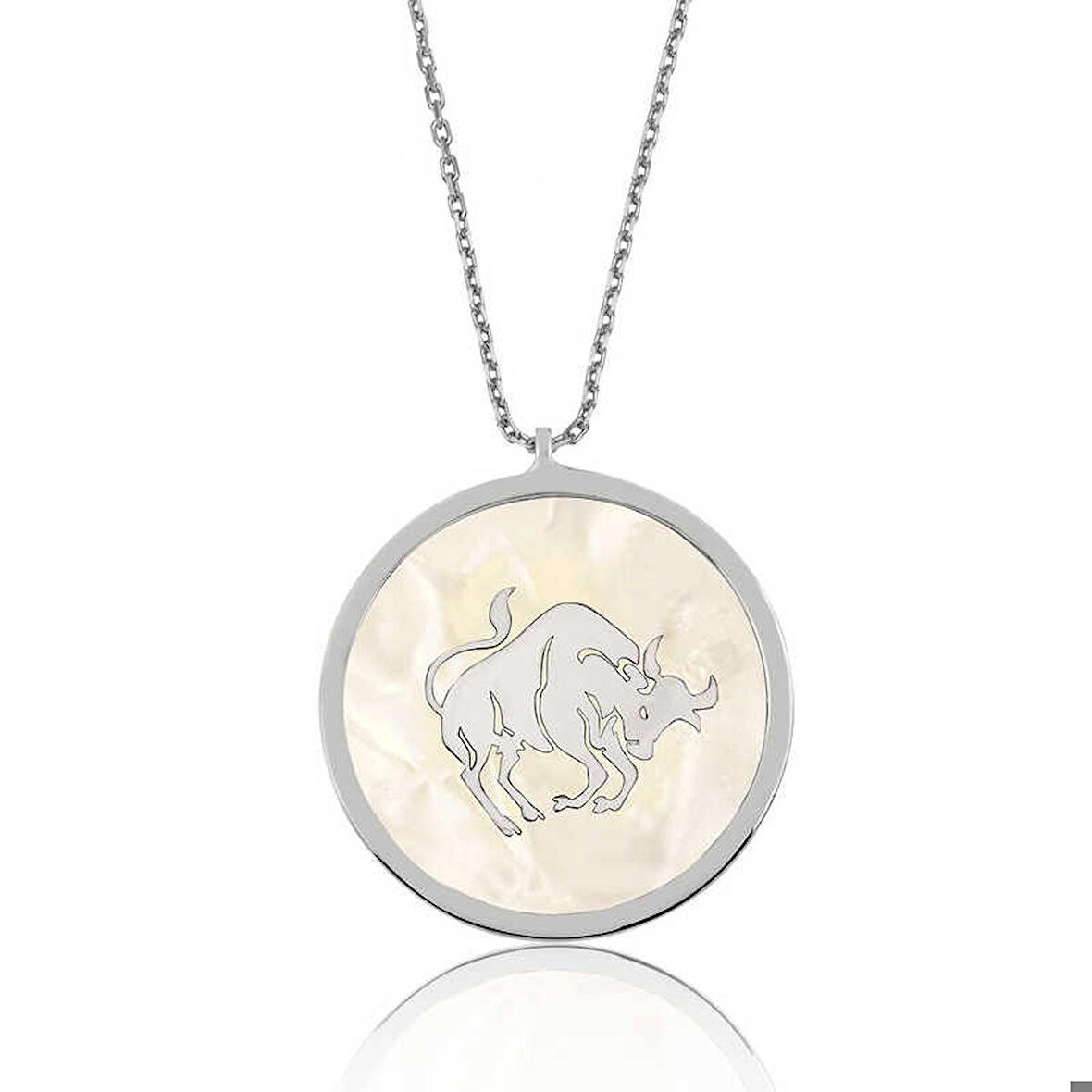 Ebuz Gümüş Sedef Taşlı Boğa Burcu Kadın Kolye