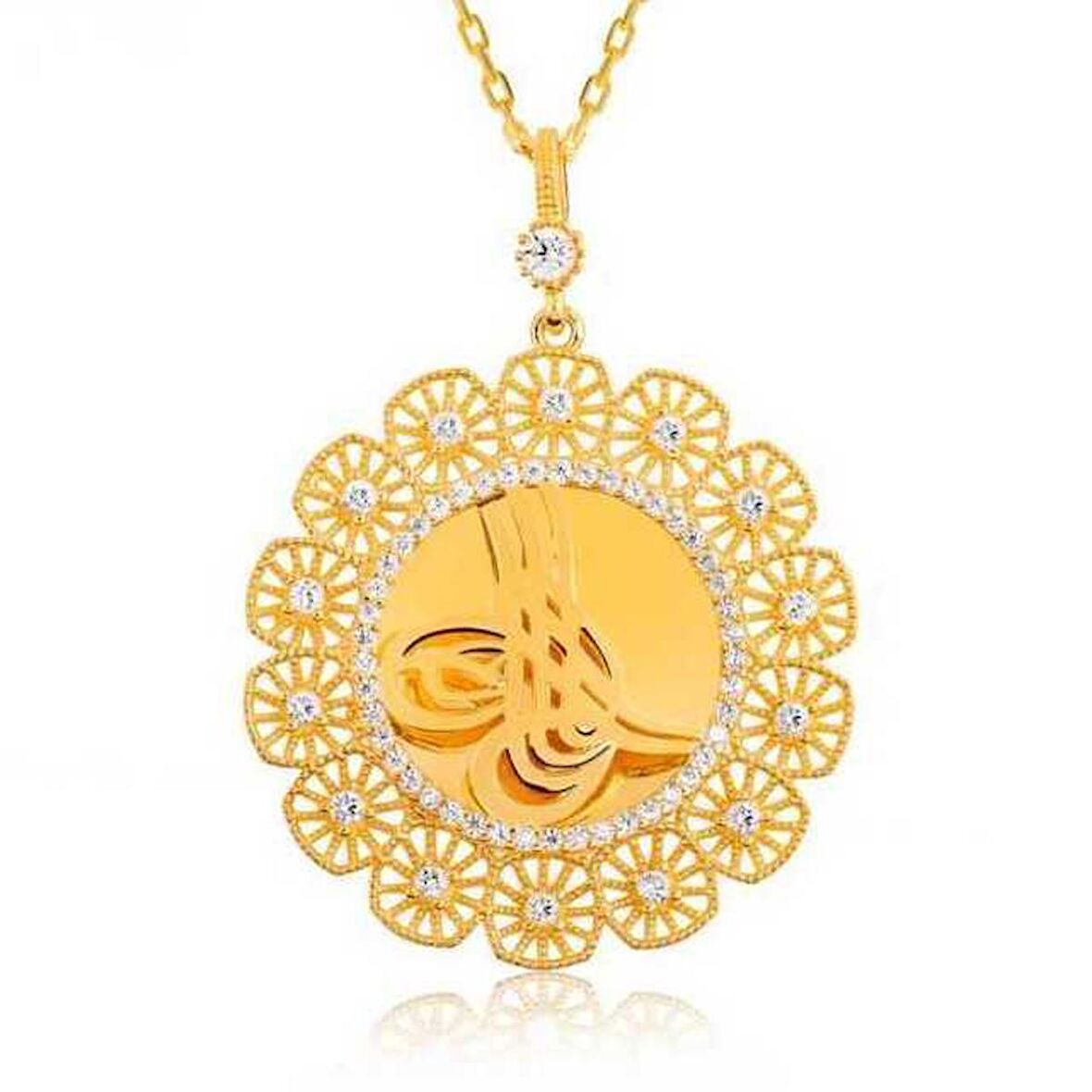 Ebuz Gümüş Tuğralı Altın Kaplama Kadın Kolye