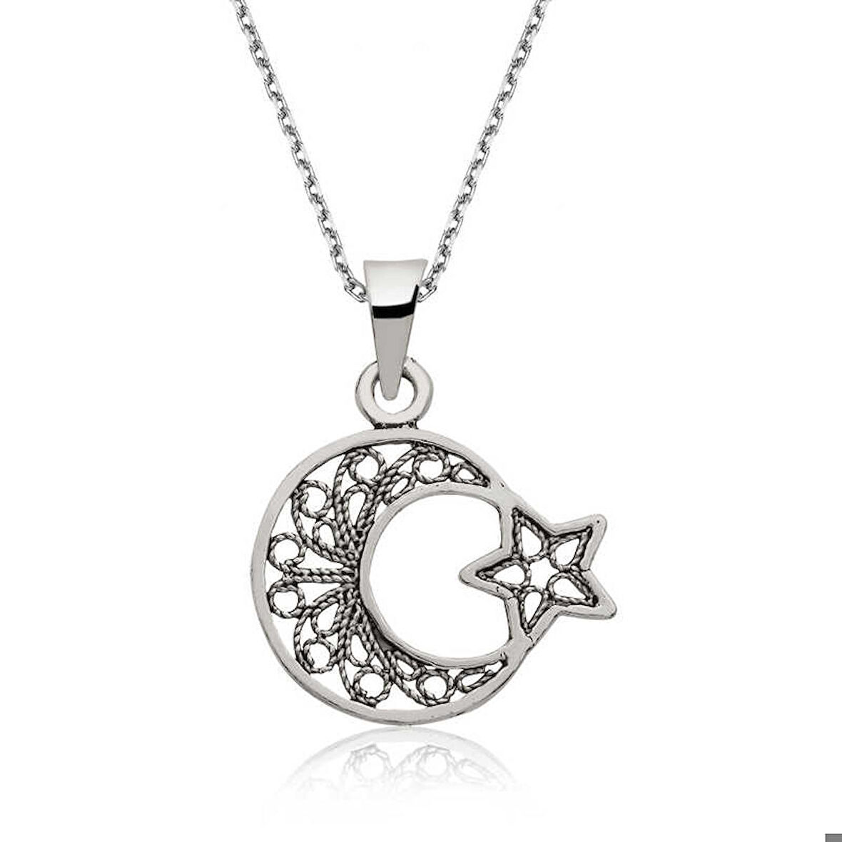 Ebuz Gümüş Ay Yıldız Kadın Kolye