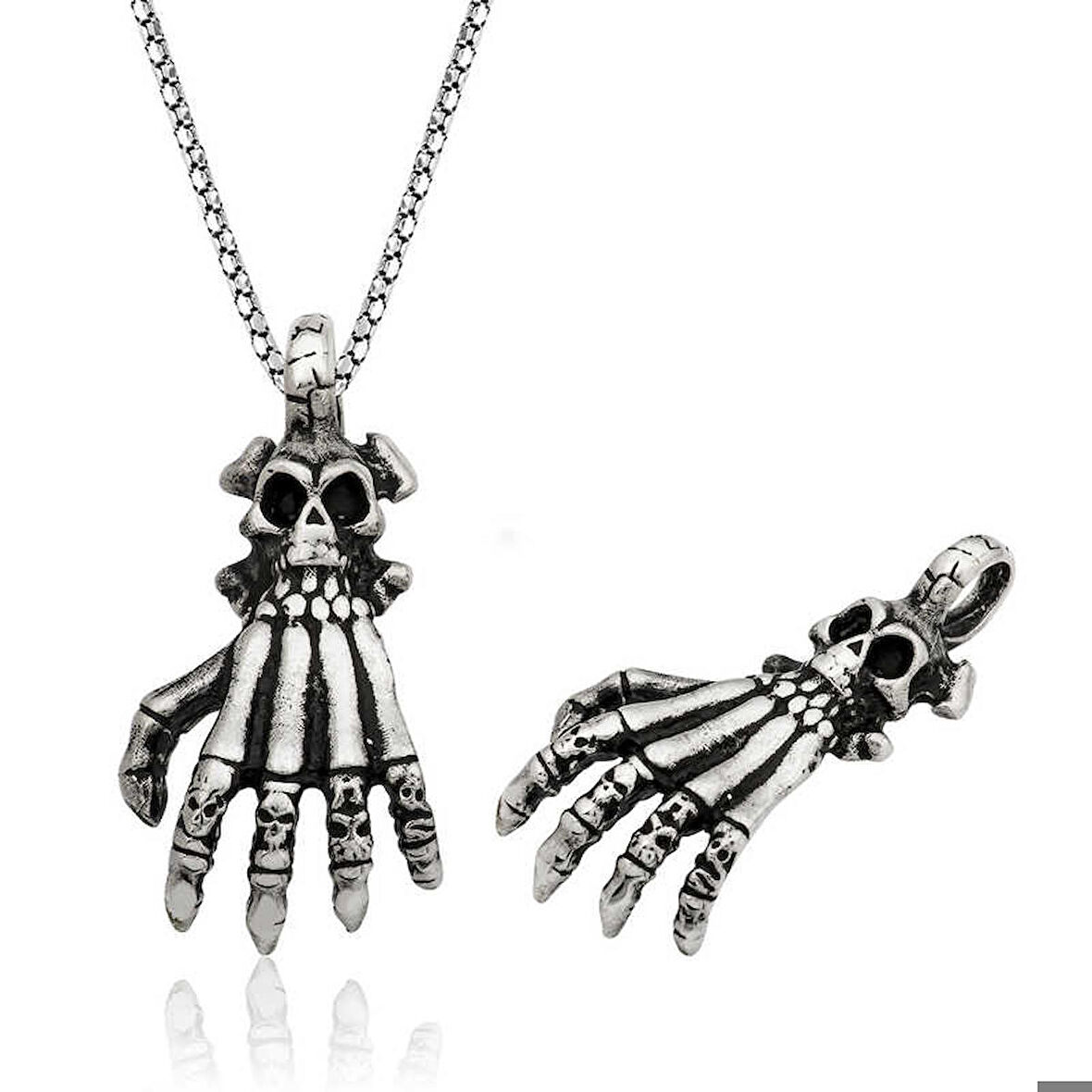 Ebuz Gümüş Kuru Kafa El Erkek Kolye