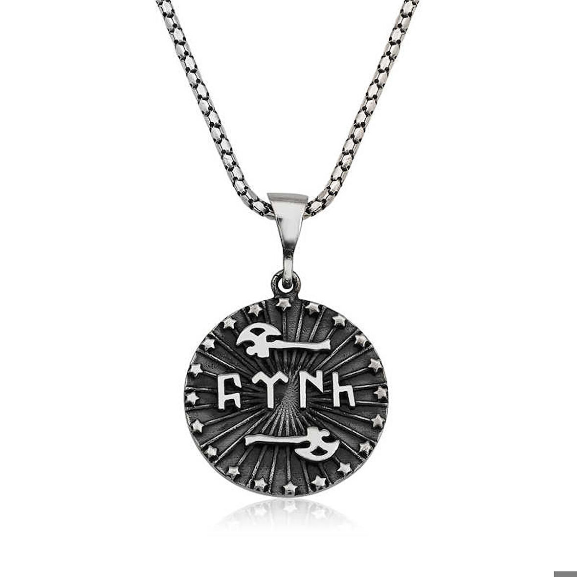 Ebuz Gümüş Baltalı Türk Yazılı Kolye