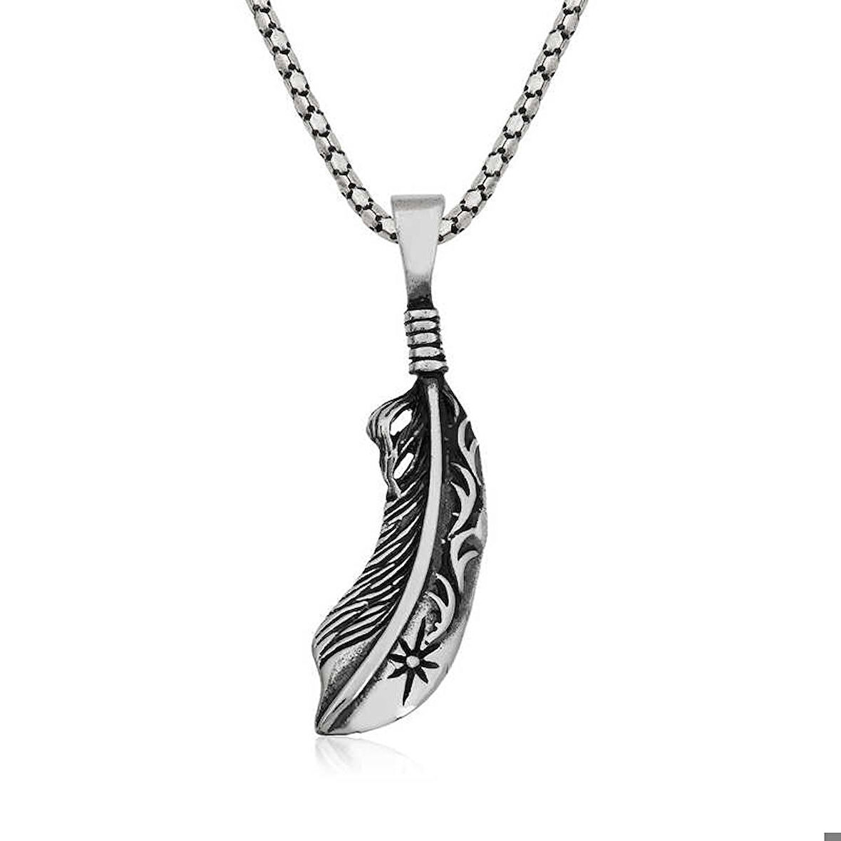 Ebuz ​Gümüş Kuş Tüyü Kolye