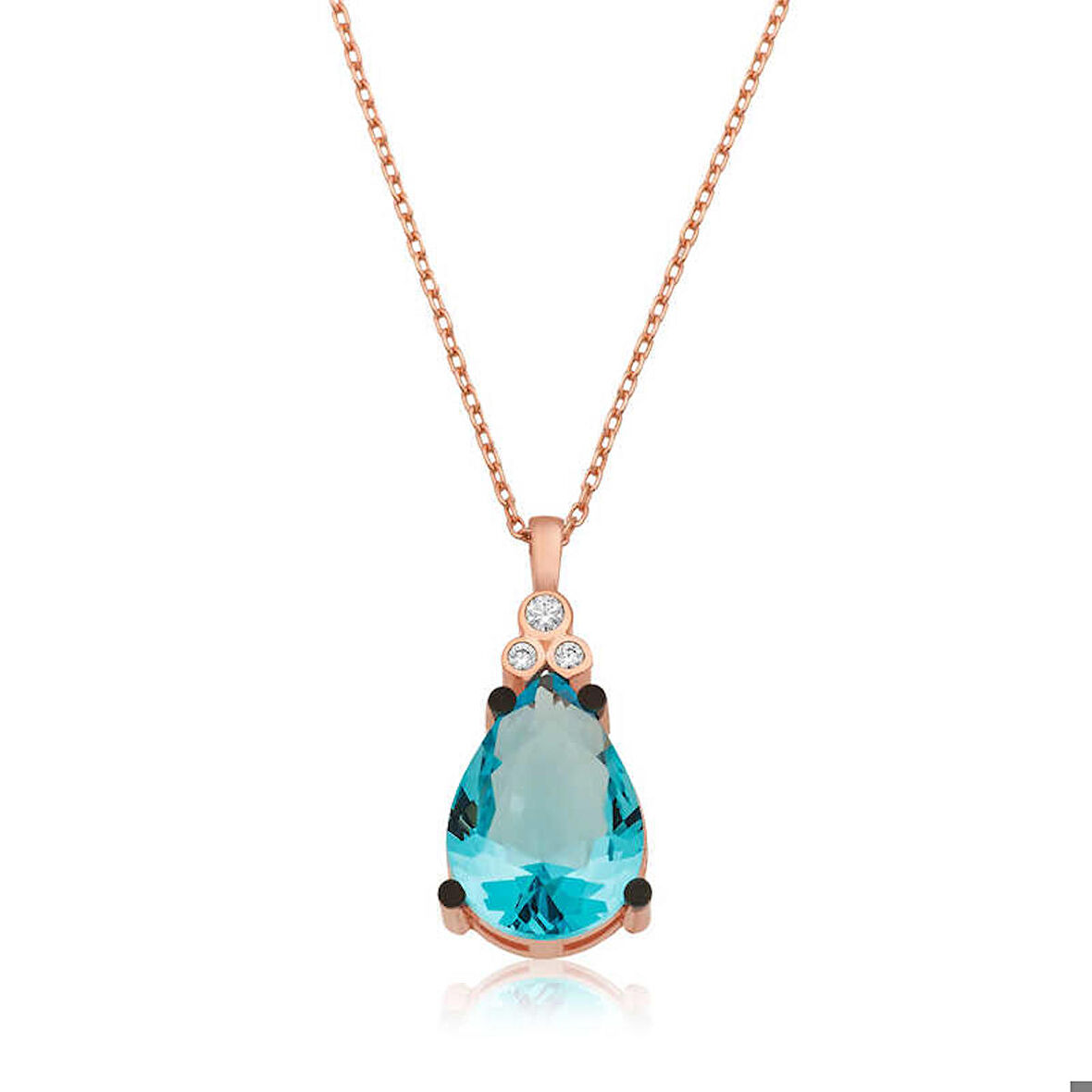 Ebuz Gümüş Mavi Topaz Damla Kadın Kolye