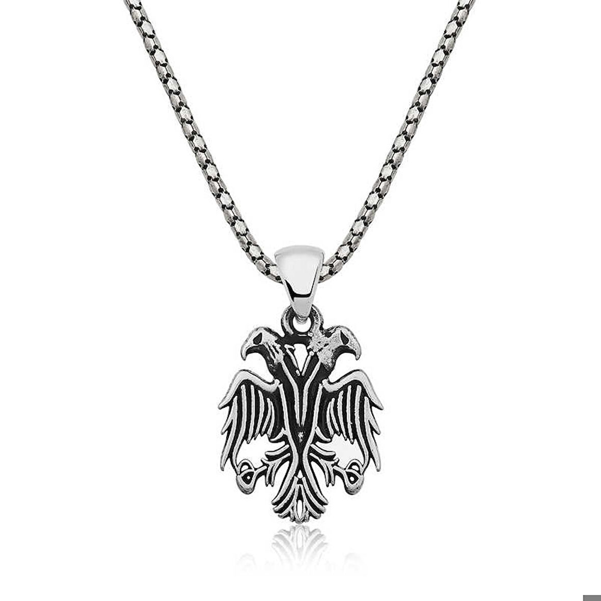 Ebuz Gümüş Çift Başlı Kartal Erkek Kolye