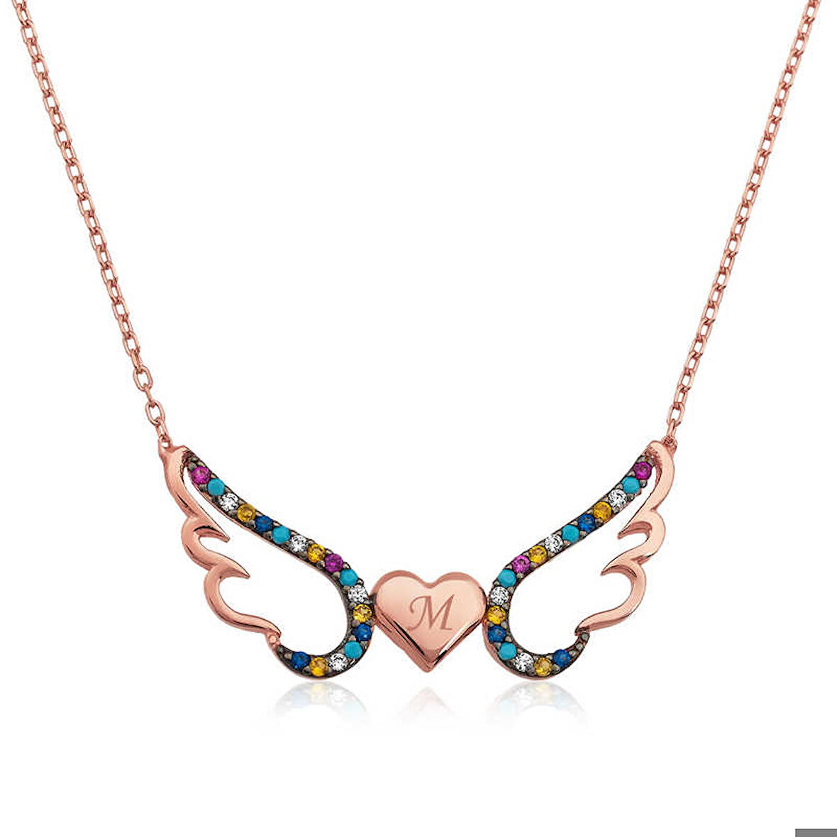 Ebuz Gümüş Kanatlı Kalp Kolye