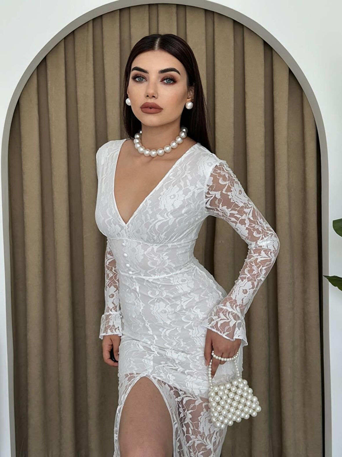 Ebedi Lively Dantelli Midi Elbise