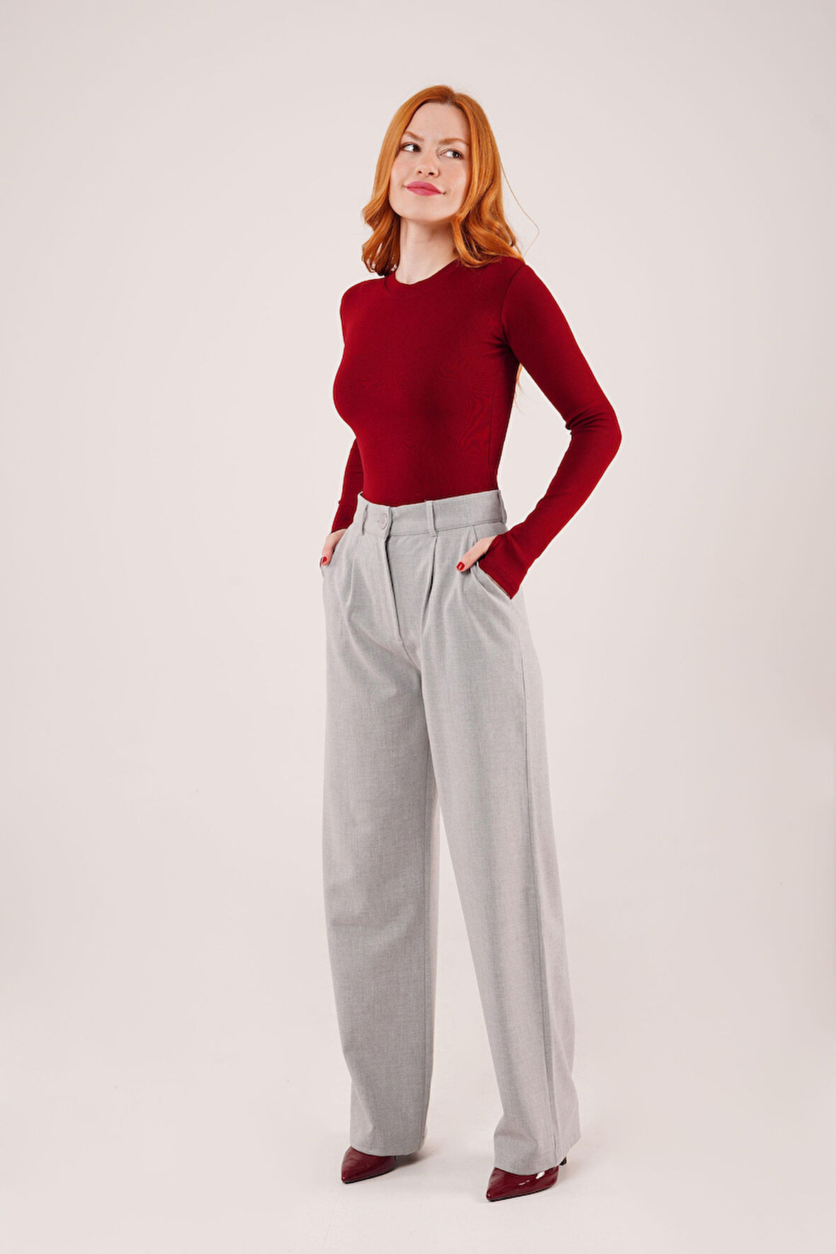 Ebedi Premium Model Oturtmalı Gri Pantolon