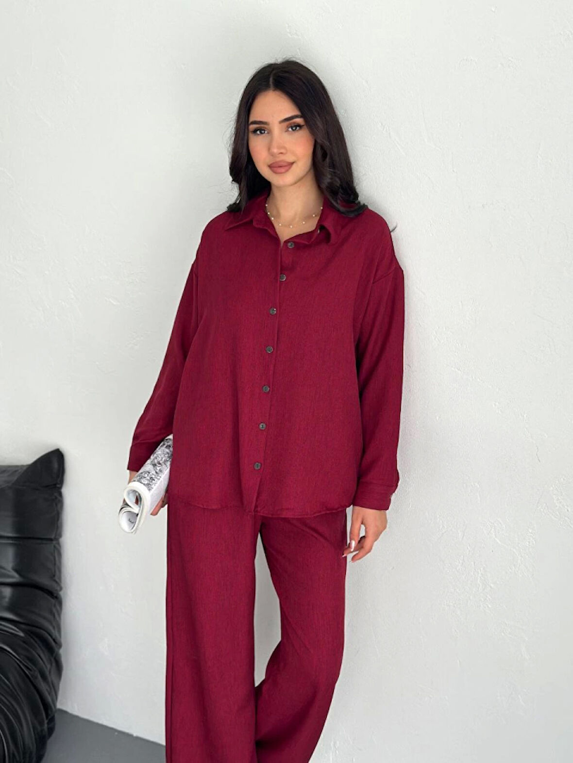Ebedi Gömlek Pantolon Ikili Takım - Bordo