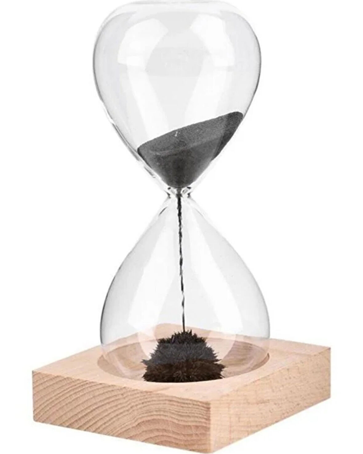 Manyetik Kum Saati – Dekoratif Masa Aksesuarı, Manyetik Metal Kumlu Zaman Ölçer, Ahşap Tabanlı (1 Dakikalık)