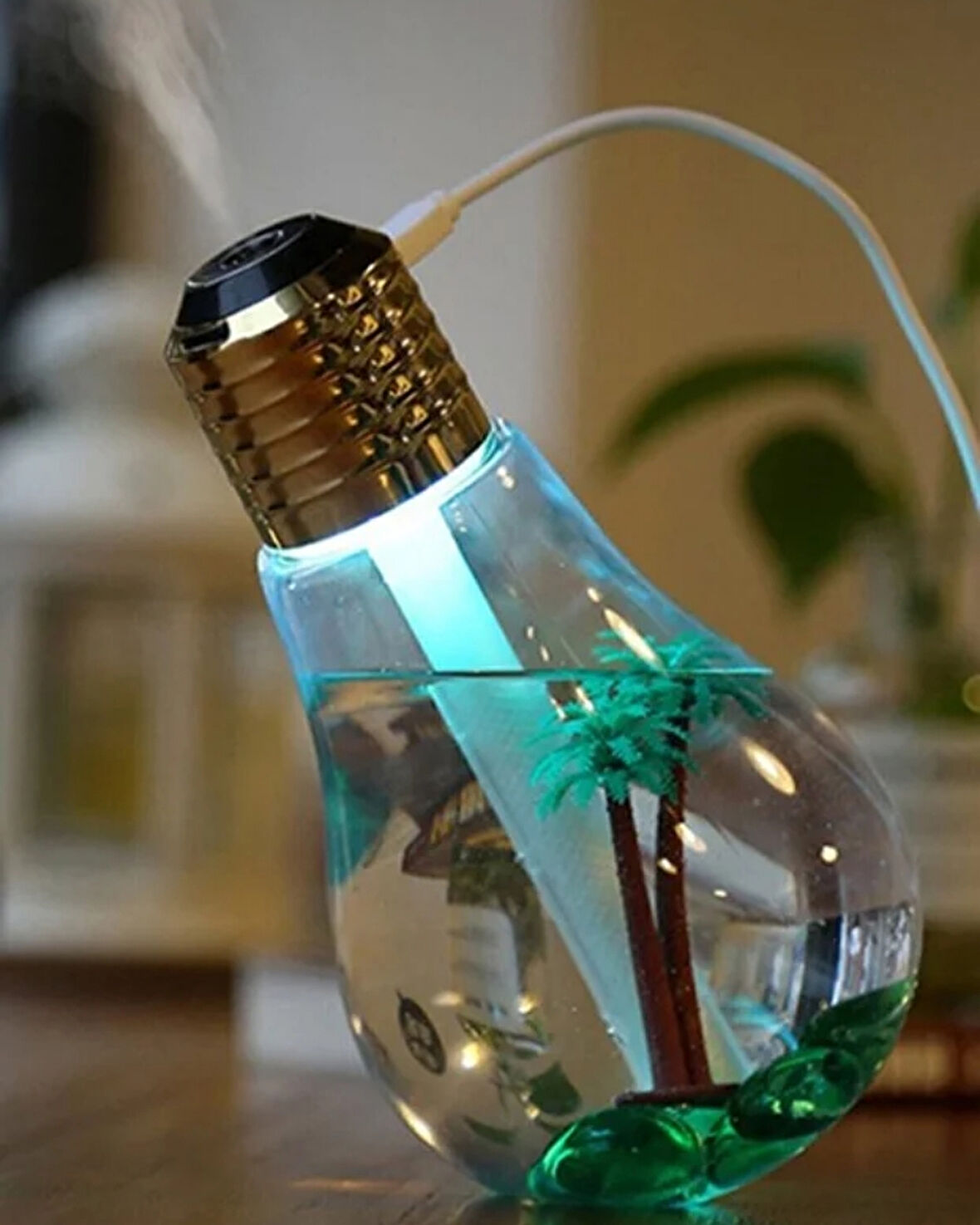 Ampul Şeklinde LED Işıklı Hava Nemlendirici – USB Su Buhar Makinesi, Mini Aroma Difüzör, Masa Üstü Dekoratif Humidifier