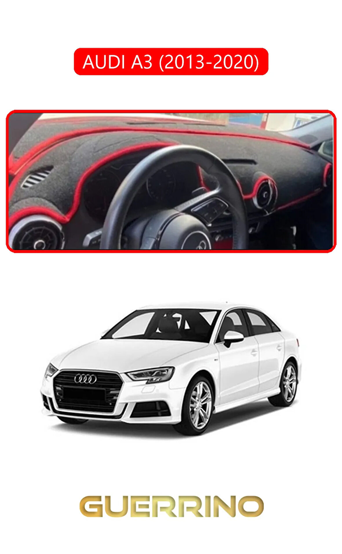 AUDİ A3 (2013-2020)TORPİDO KORUMA HALISI KIRMIZI KENAR