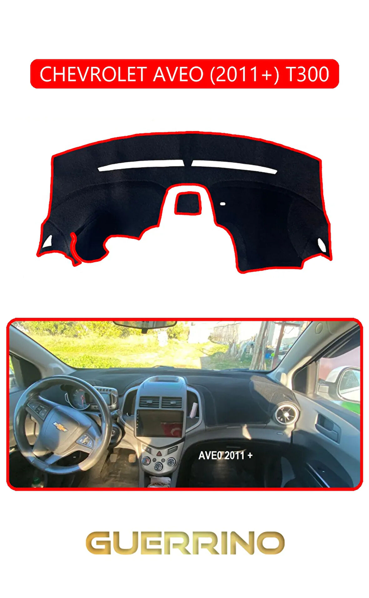 CHEVROLET AVEO 2011+ T300TORPİDO KORUMA HALISI KIRMIZI KENAR