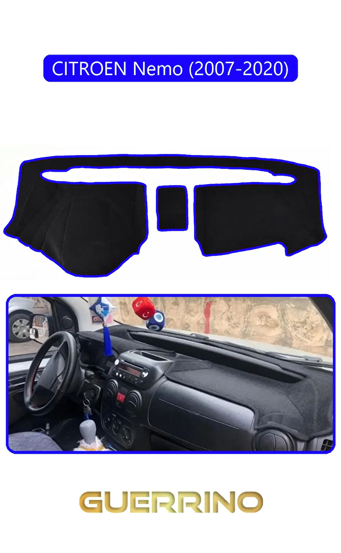 CITROEN Nemo (2007-2020)TORPİDO KORUMA HALISI MAVİ KENAR