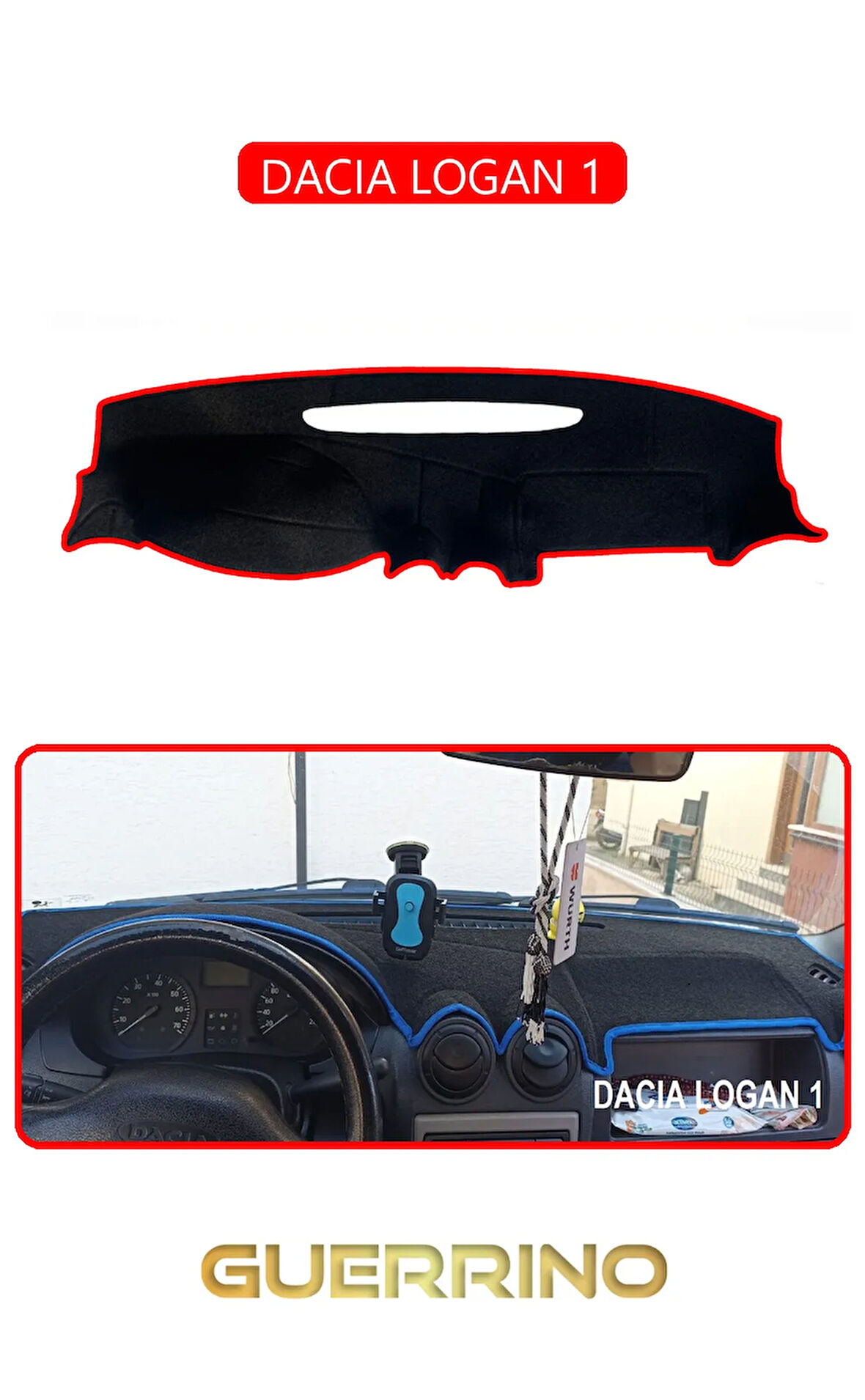 DACIA LOGAN 1TORPİDO KORUMA HALISI KIRMIZI KENAR