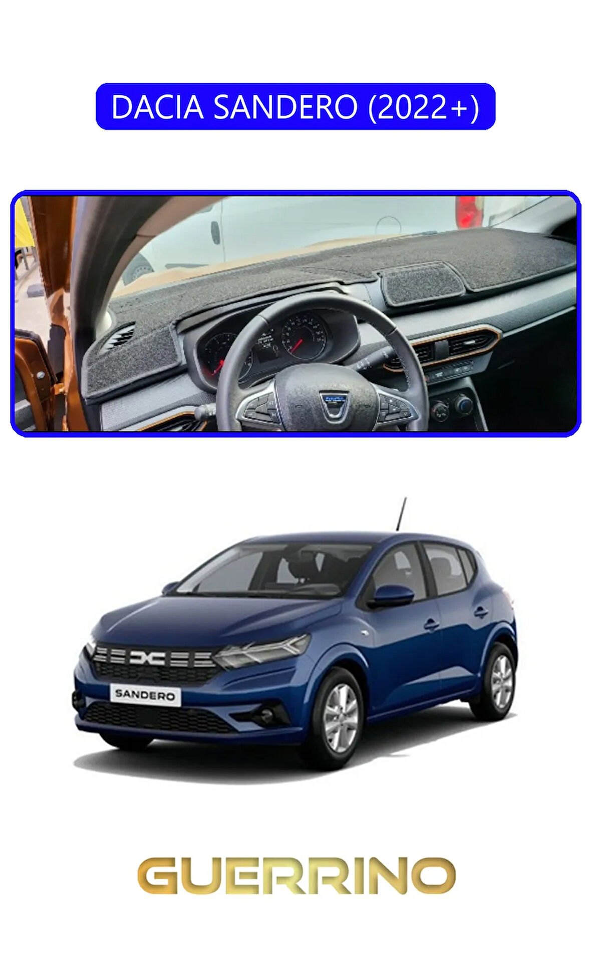 DACIA SANDERO 2022+ TORPİDO KORUMA HALISI MAVİ KENAR