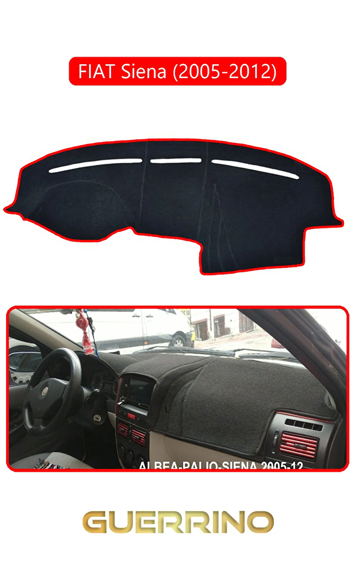 FIAT Siena 2005-2012 Modellerine UygunTORPİDO KORUMA HALISI KIRMIZI KENAR