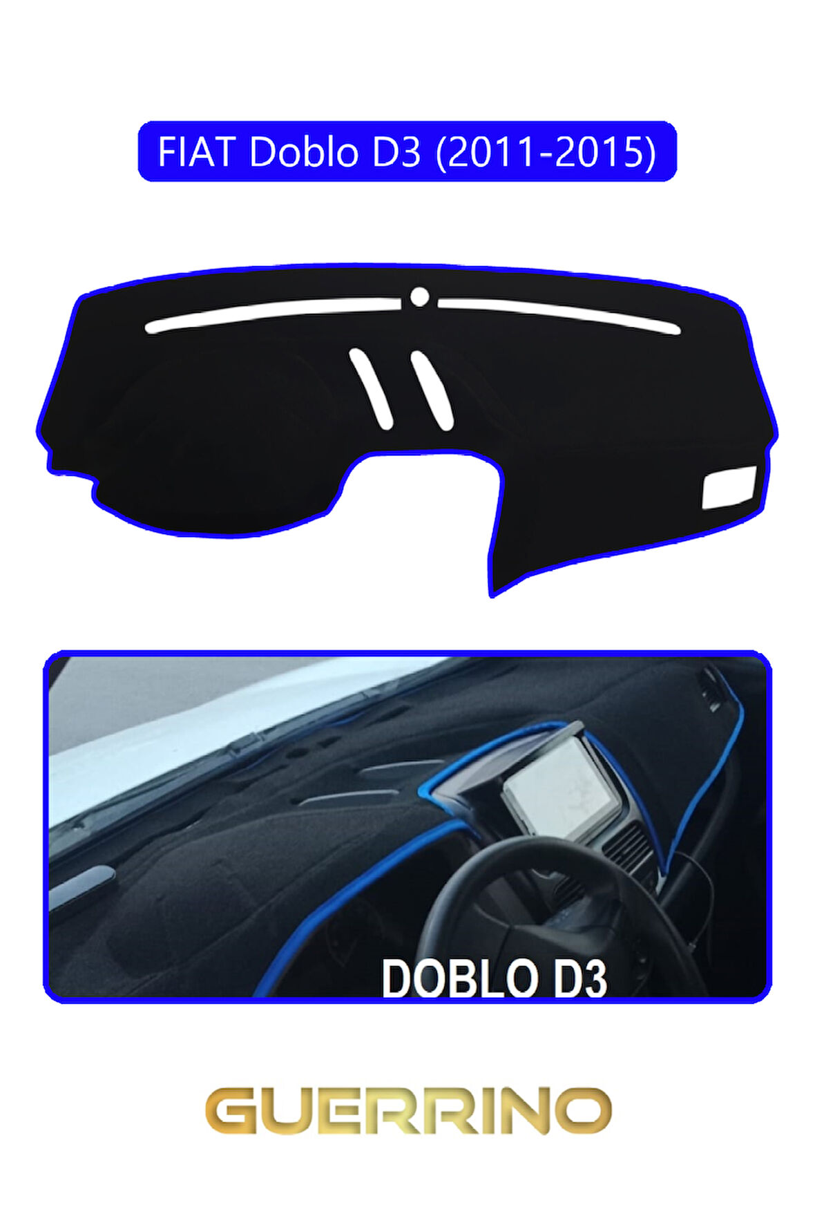 FIAT Doblo D3 2010-13 Modellerine UygunTORPİDO KORUMA HALISI MAVİ KENAR