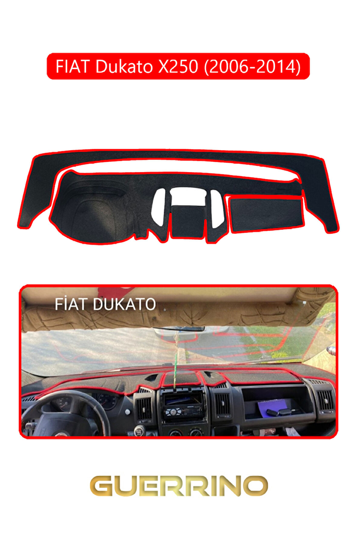 FIAT Dukato X250 2006-2014 Modellerine UygunTORPİDO KORUMA HALISI KIRMIZI KENAR