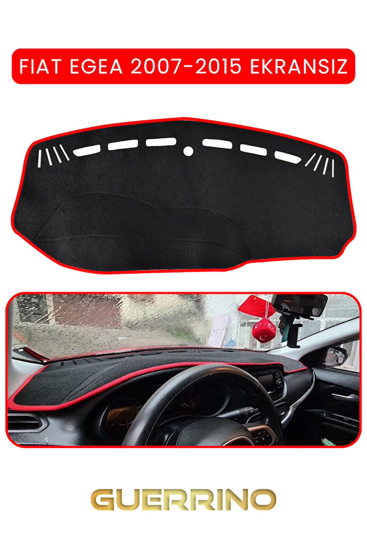 FIAT Egea 2007-2021 Modellerine Uygun EKRANSIZ TORPİDO KORUMA HALISI KIRMIZI KENAR