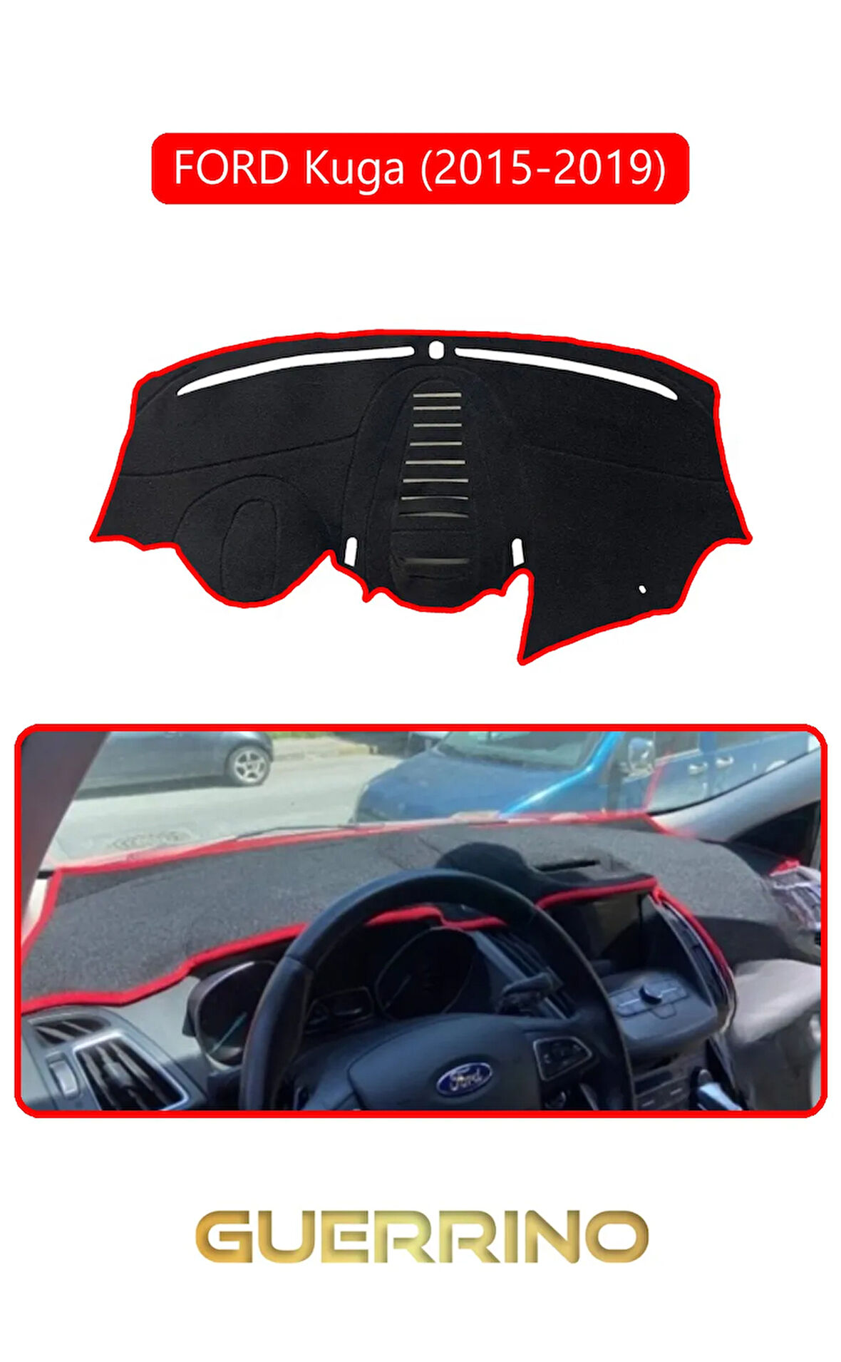 FORD Kuga (2015-2019)TORPİDO KORUMA HALISI KIRMIZI KENAR