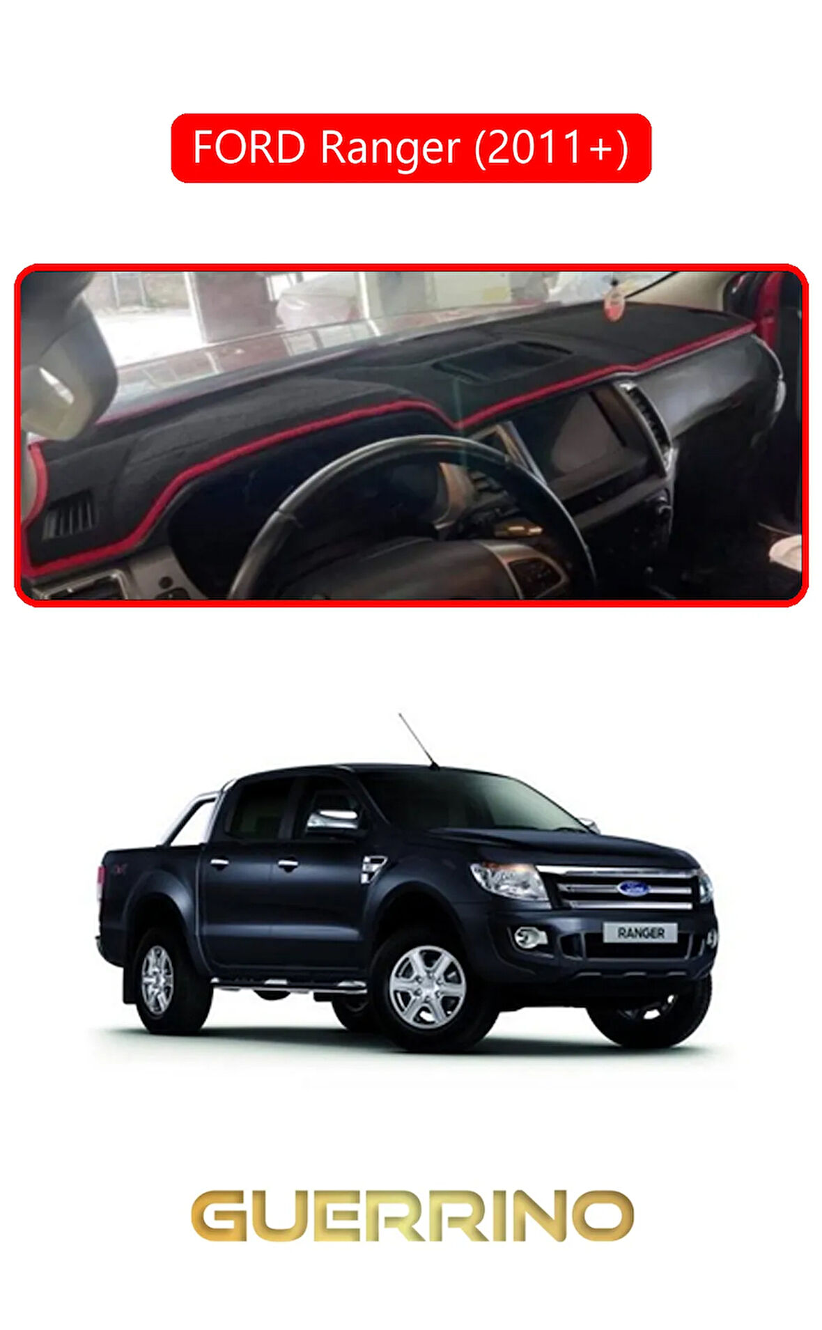 FORD Ranger (2011+) ;TORPİDO KORUMA HALISI KIRMIZI KENAR