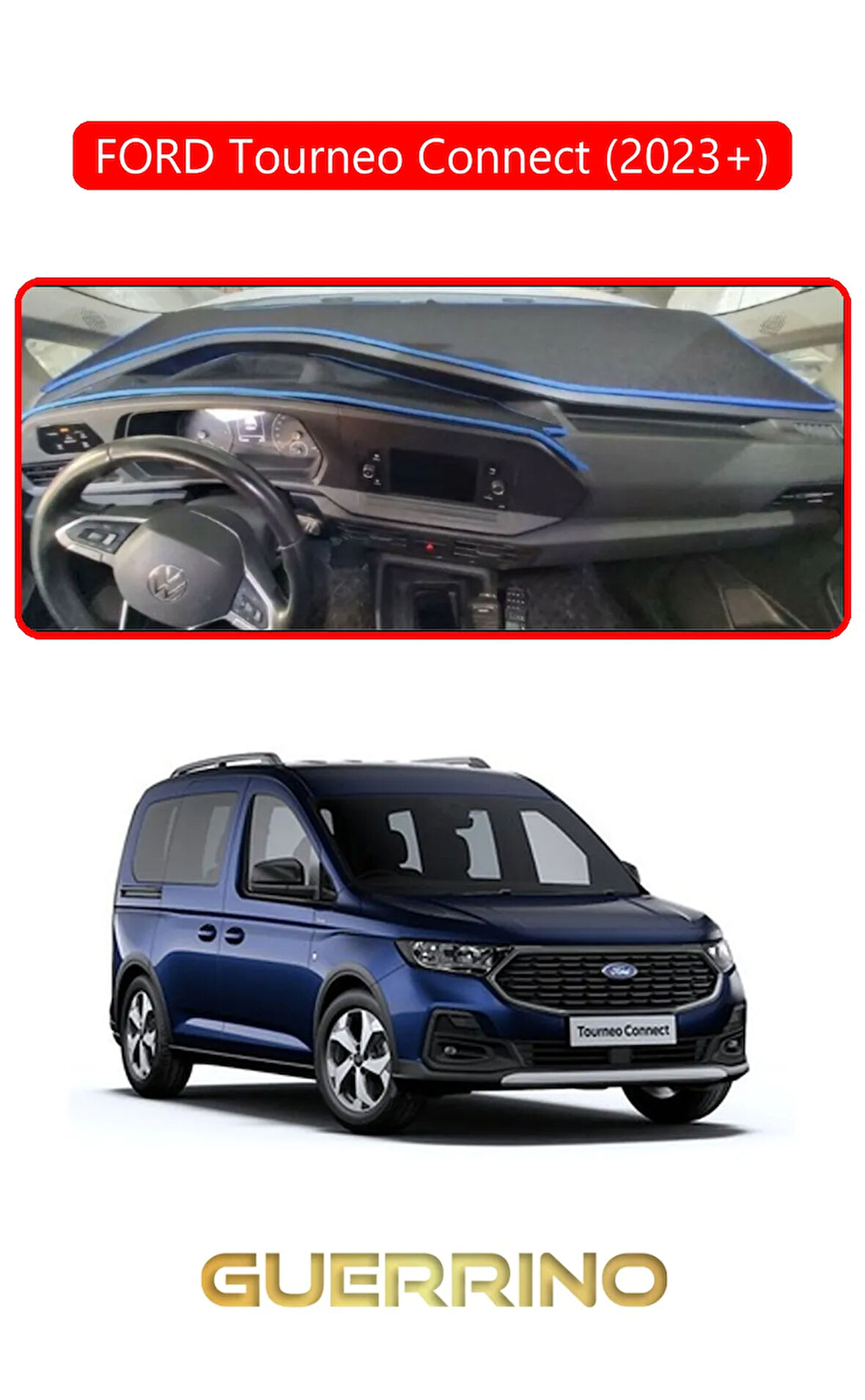 FORD Torneo Connect 2023+ (CADY 2023+)TORPİDO KORUMA HALISI KIRMIZI KENAR