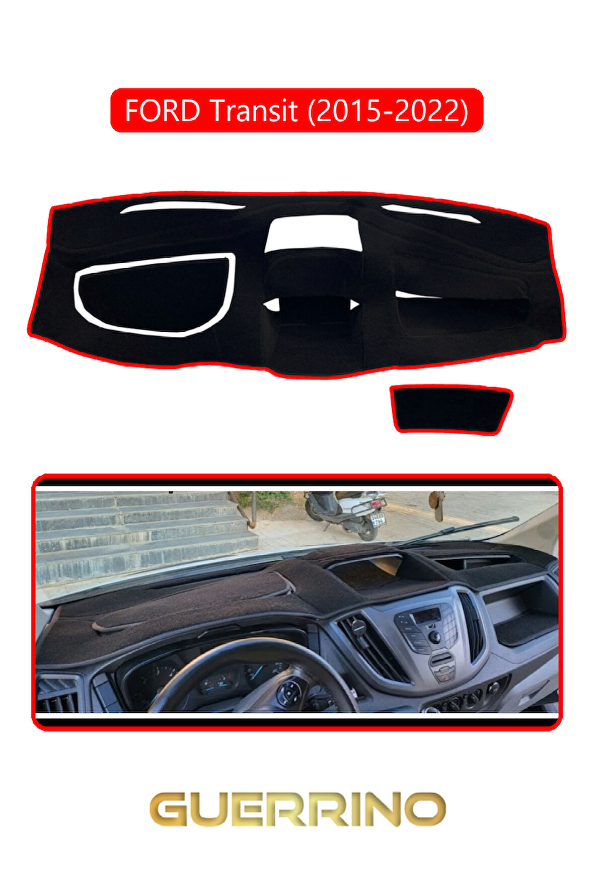 FORD Transit (2015-2022)TORPİDO KORUMA HALISI KIRMIZI KENAR