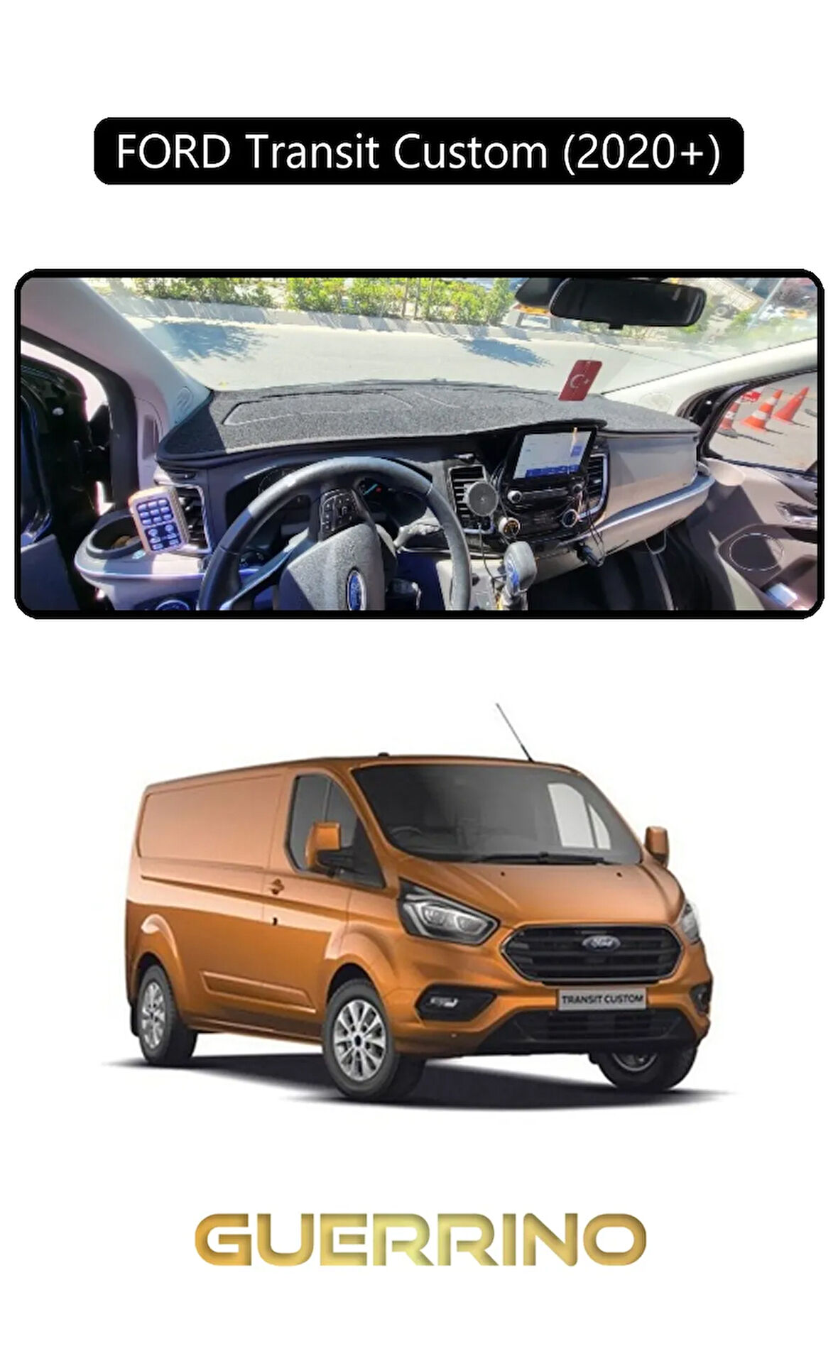 FORD Transit Custom 2020+TORPİDO KORUMA HALISI SİYAH KENAR
