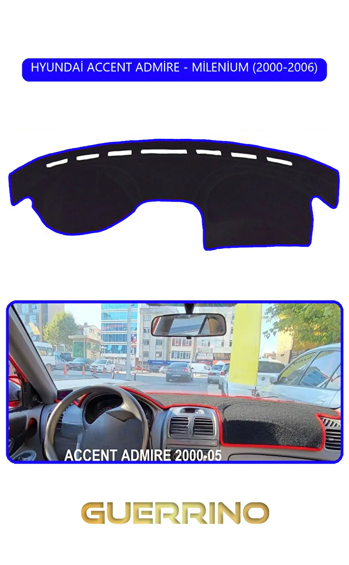 HYUNDAİ ACCENT ADMİRE/MİLENİUM 2000-2006TORPİDO KORUMA HALISI MAVİ KENAR