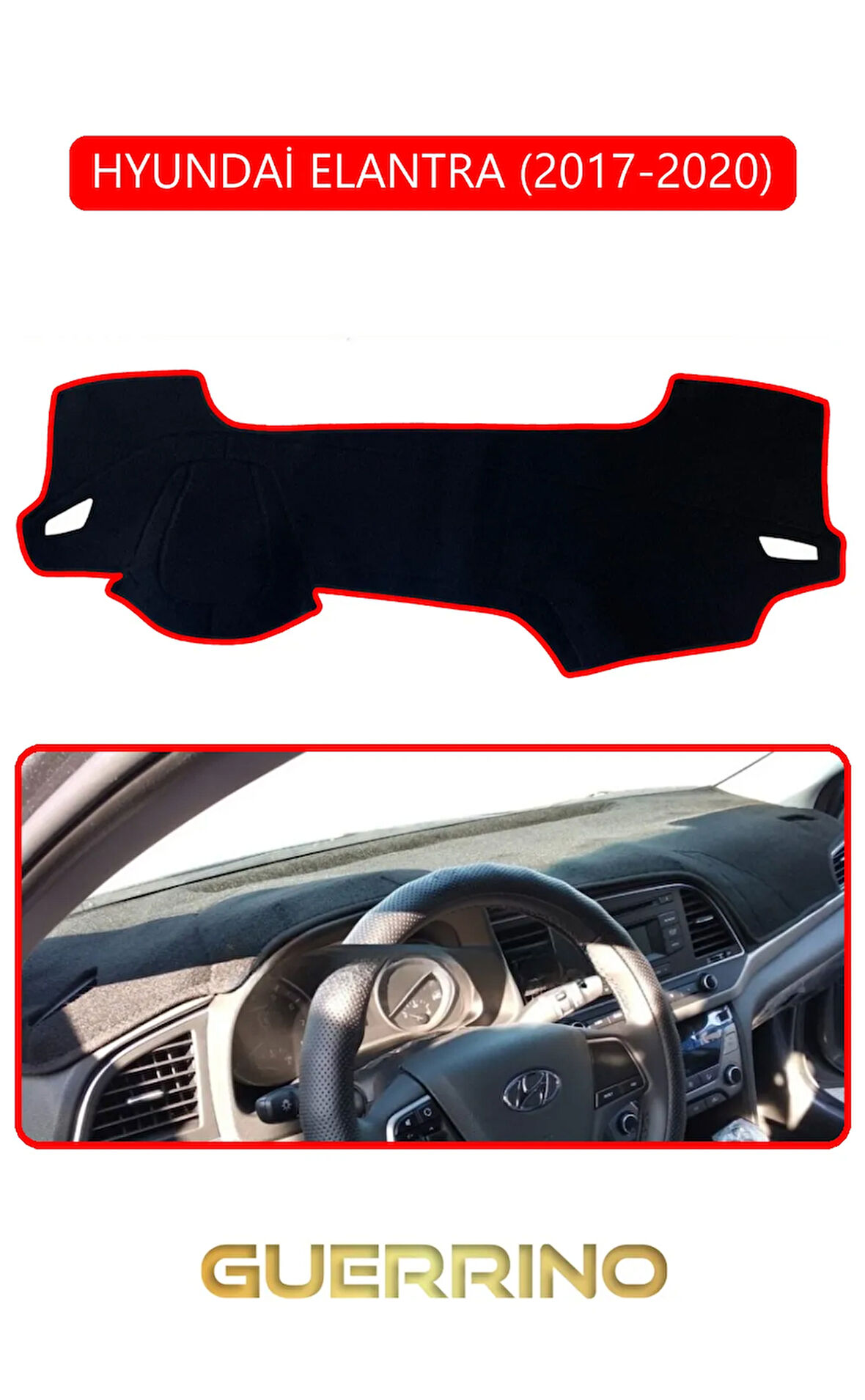 HYUNDAİ ELANTRA 2017-2020TORPİDO KORUMA HALISI KIRMIZI KENAR