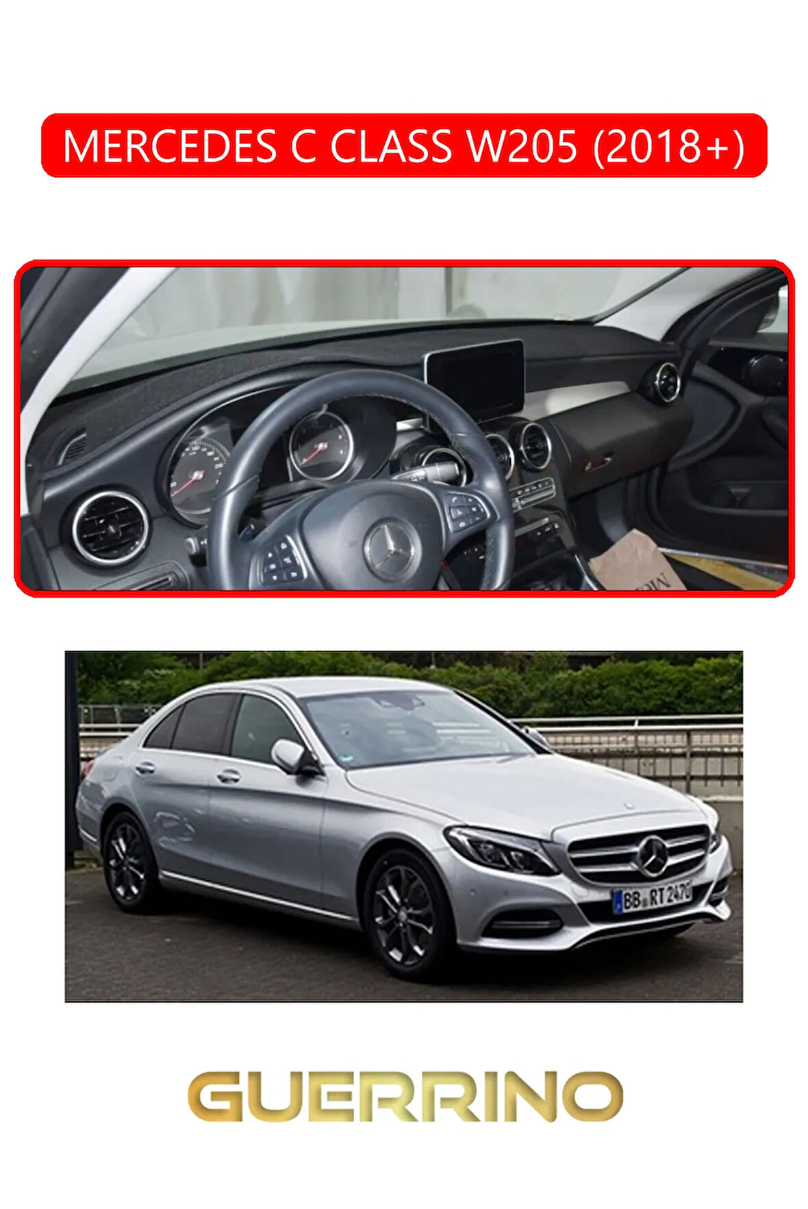 MERCEDES C CLASS W205 2018+TORPİDO KORUMA HALISI KIRMIZI KENAR