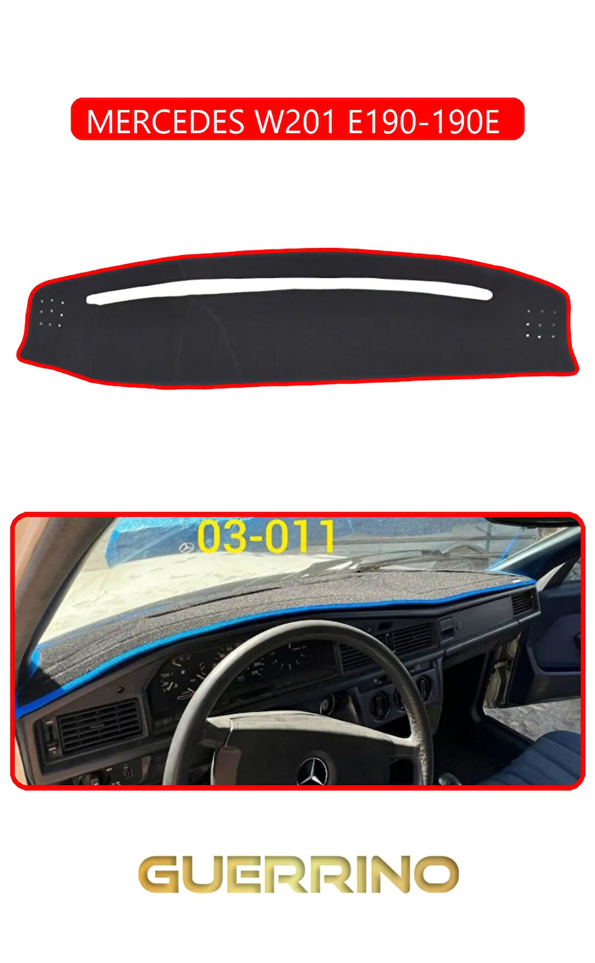 MERCEDES W201 E190-190E TORPİDO KORUMA HALISI KIRMIZI KENAR