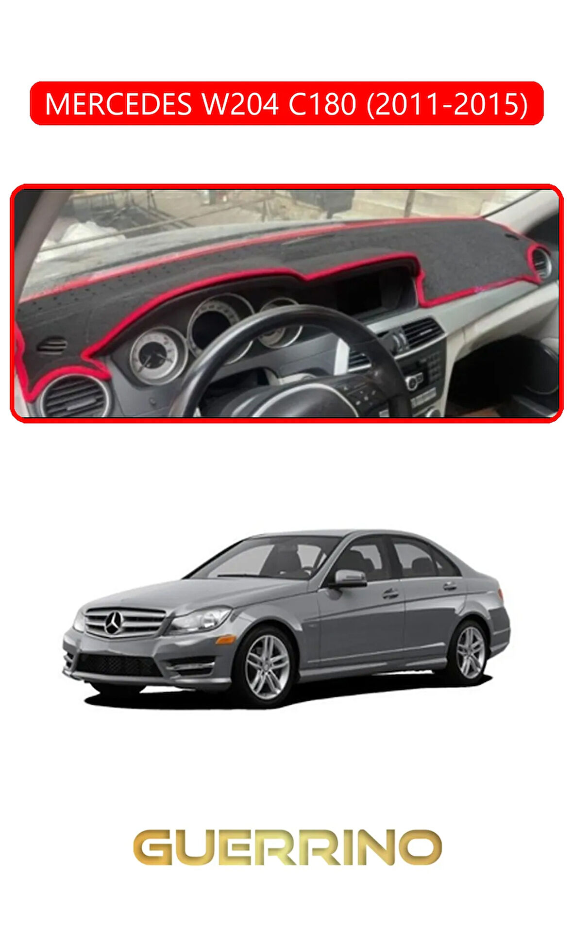 MERCEDES W204 C180 2011-2015TORPİDO KORUMA HALISI KIRMIZI KENAR
