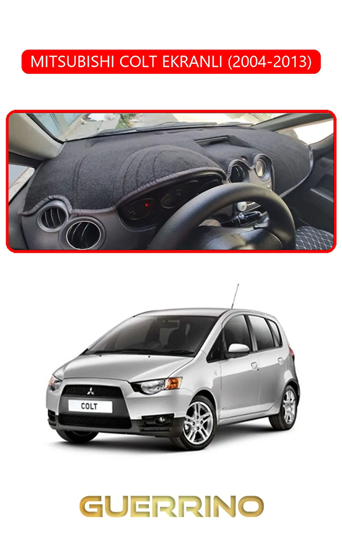 MITSUBISHI COLT EKRANLI 2004-2013TORPİDO KORUMA HALISI KIRMIZI KENAR