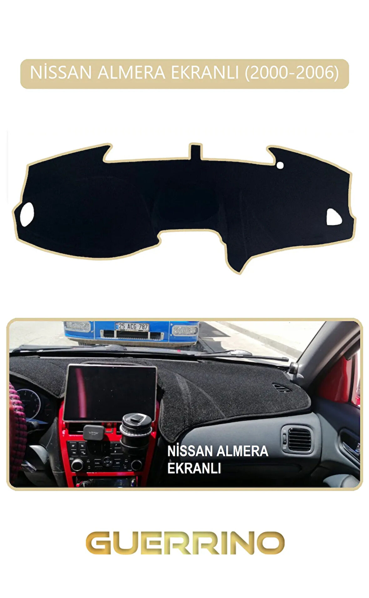 NİSSAN ALMERA EKRANLI 2000-2006TORPİDO KORUMA HALISI BEJ KENAR