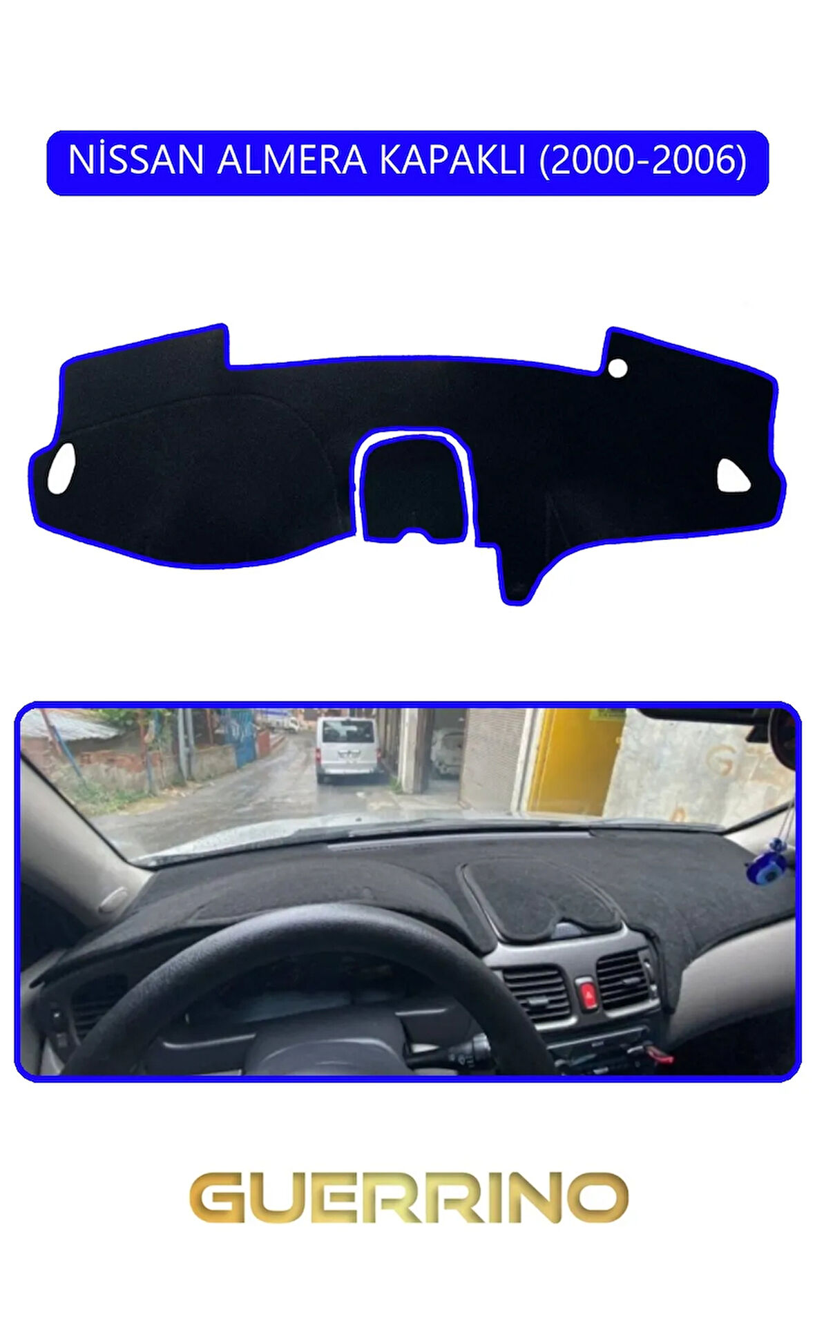 NİSSAN ALMERA KAPAKLI 2000-2006TORPİDO KORUMA HALISI MAVİ KENAR