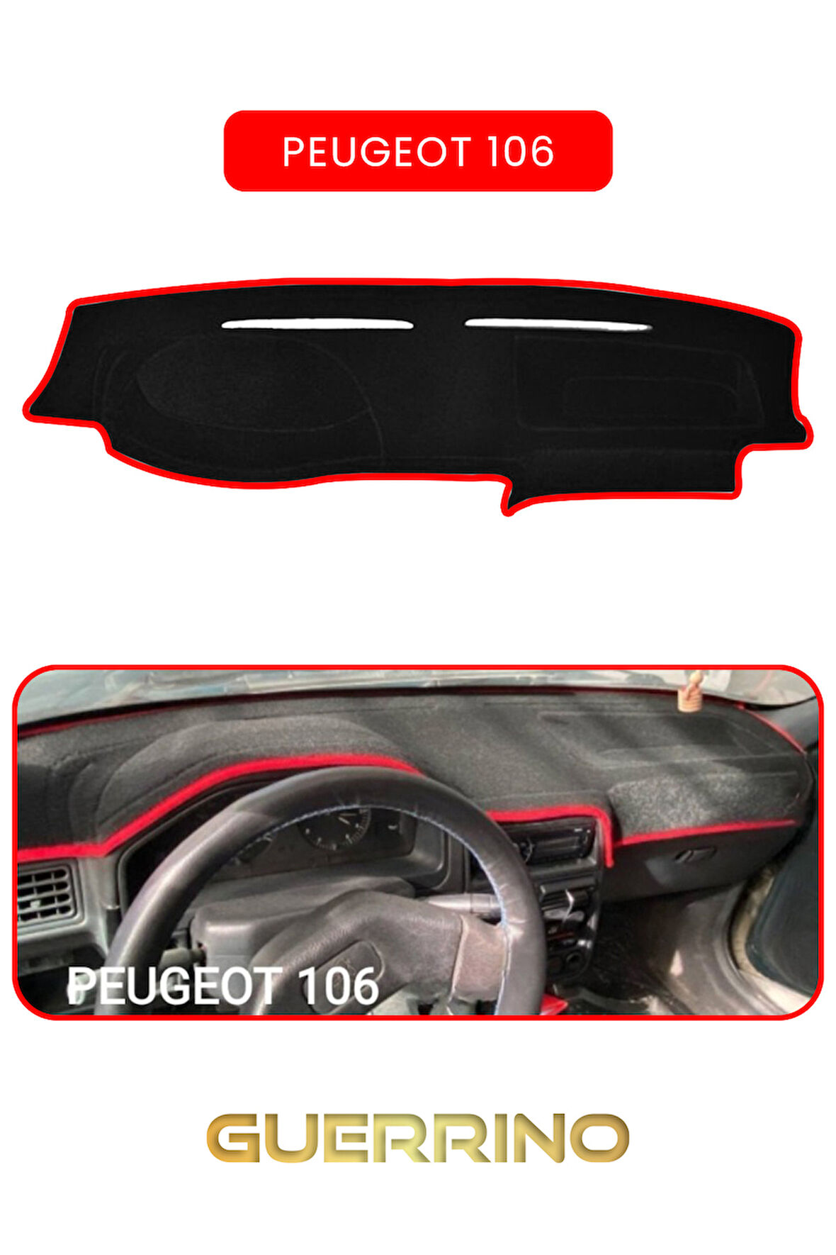 PEUGEOT 106 TORPİDO KORUMA HALISI KIRMIZI KENAR